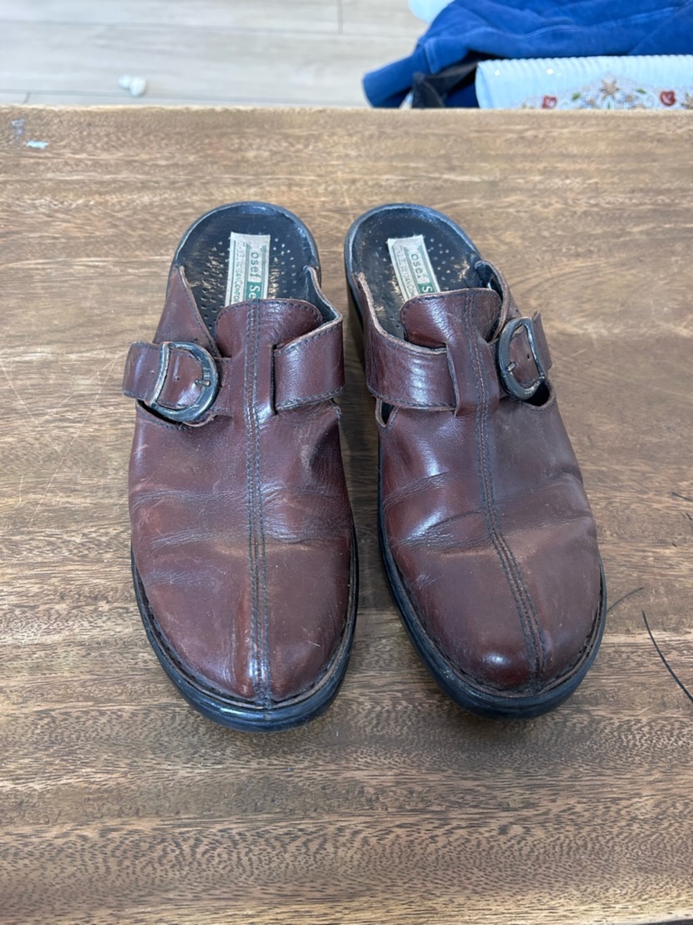 Vintage Josef Seibel Brown Leather Slip-On Clogs Mules Buckle Comfort Shoes